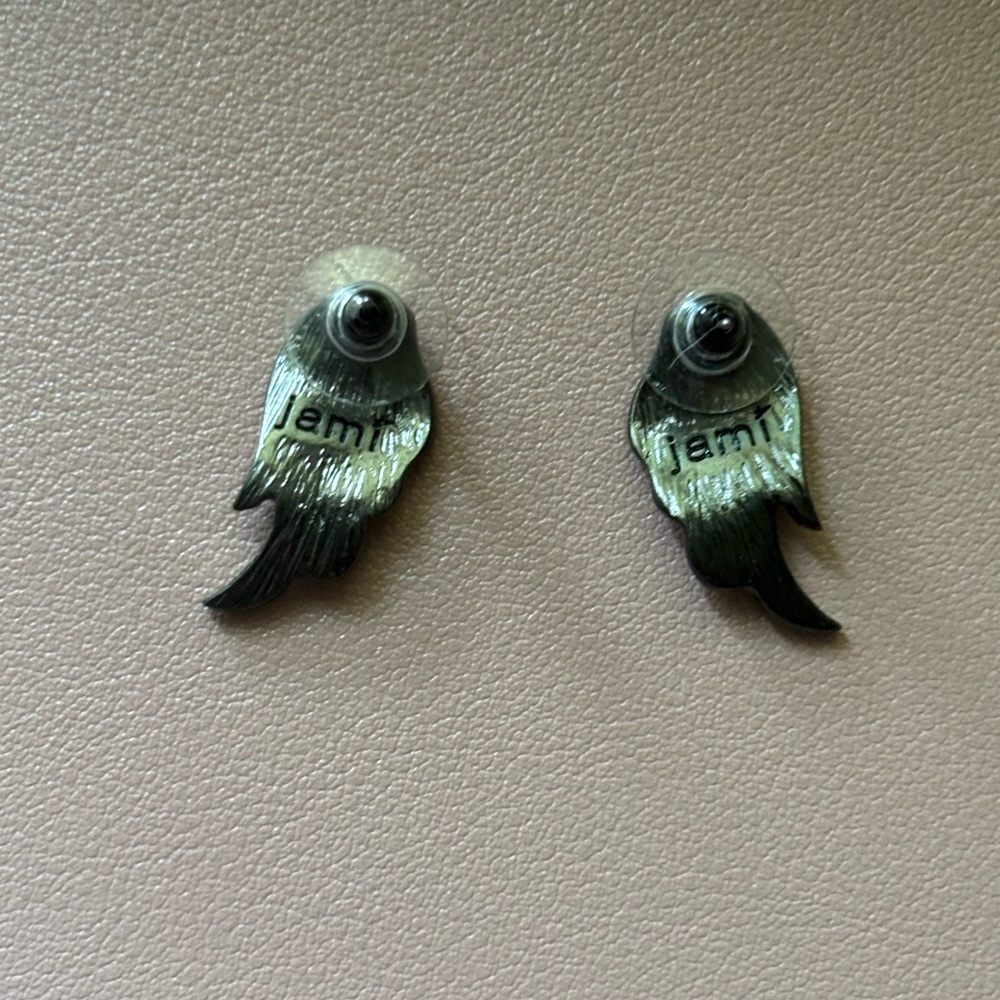Black Rhinestone Wing Earrings - Picture 2 of 2